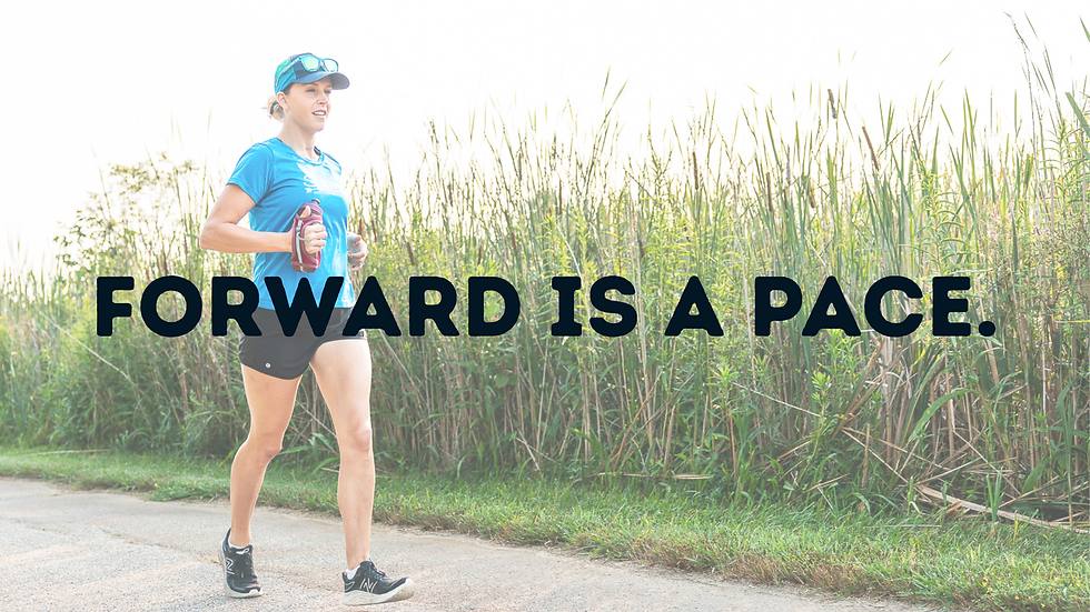 a person running with "Forward is a Pace" mental health quote overlaid