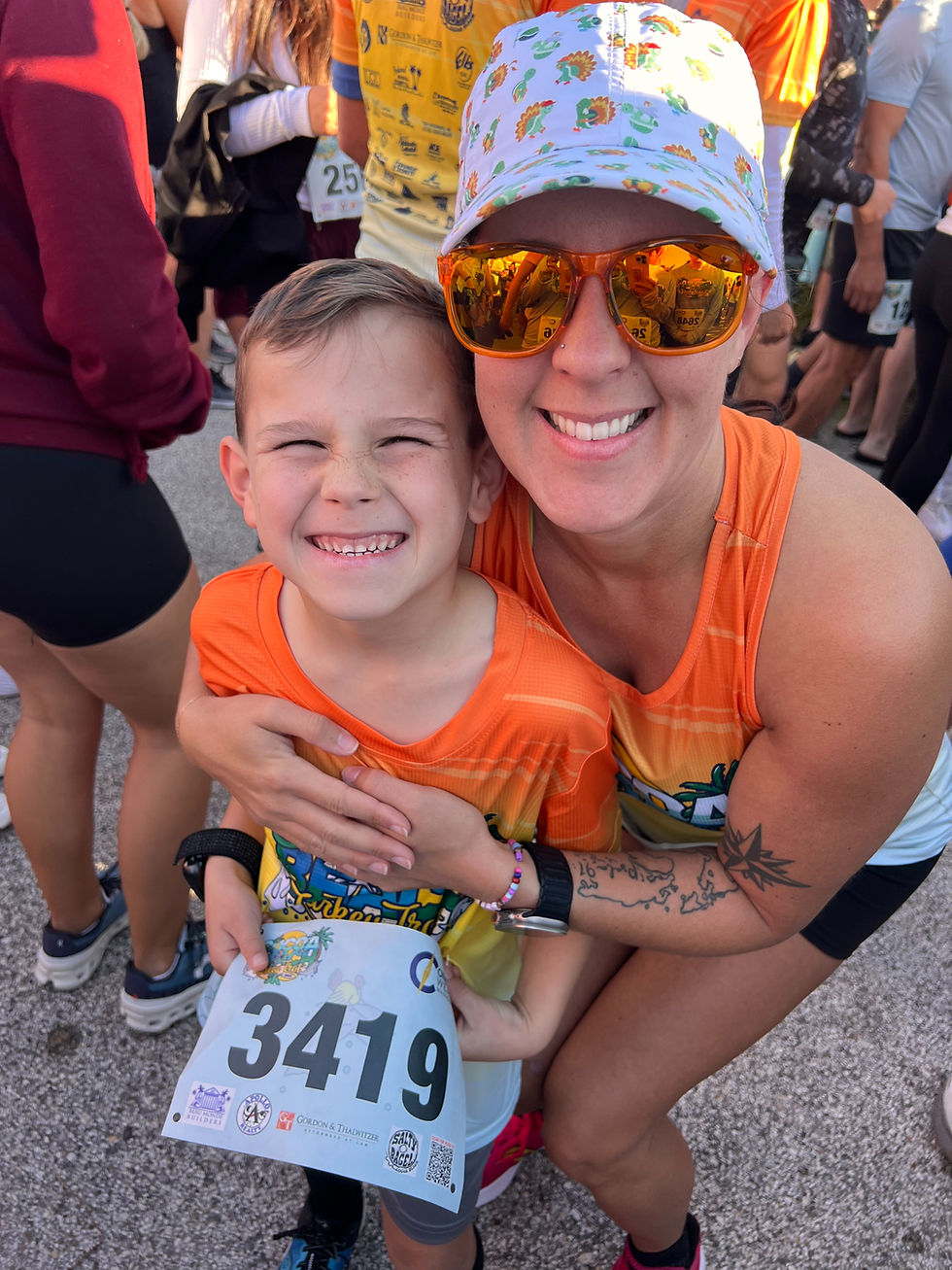 a mother and son at a 5K race